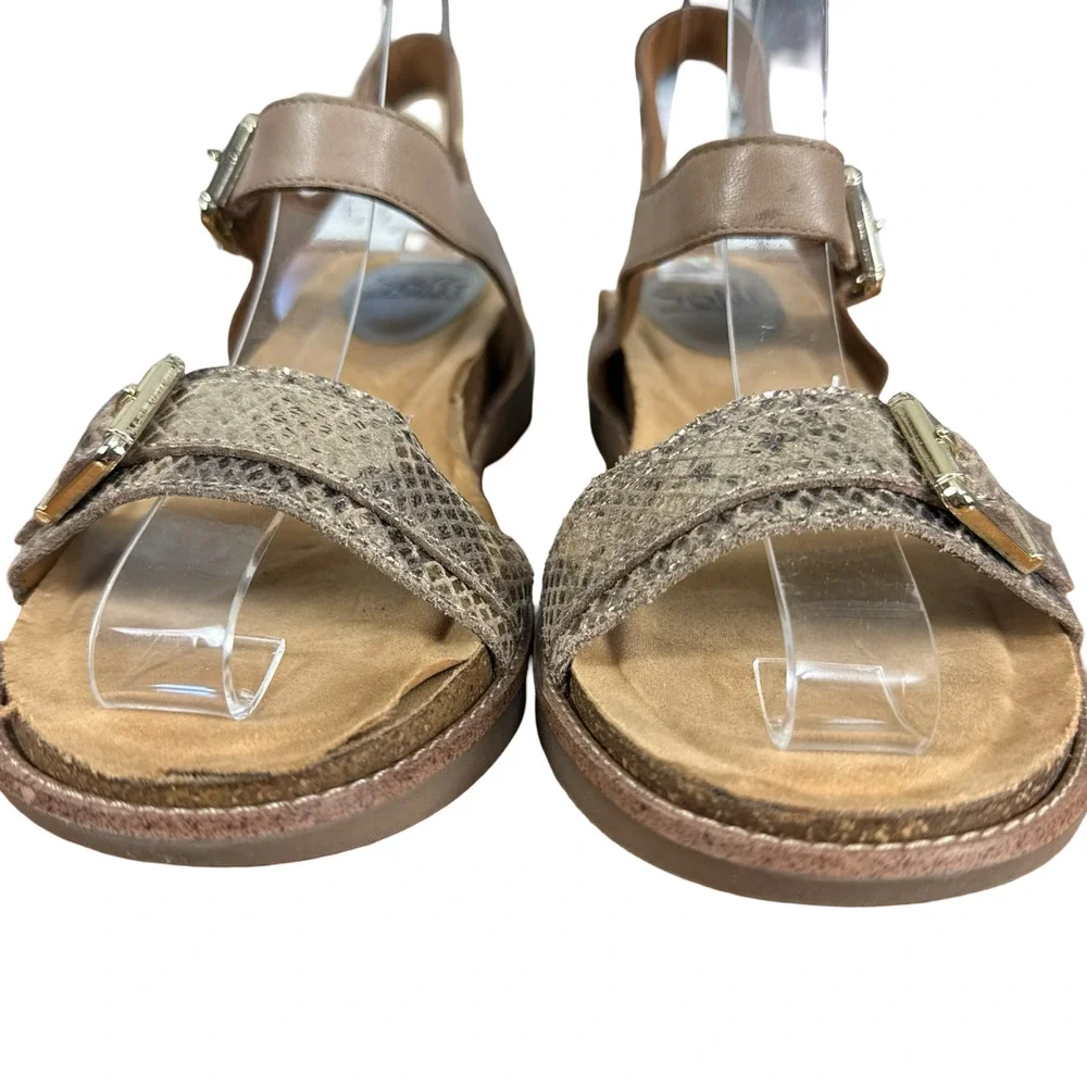 Sofft Leather Beige Gold Ankle Strap Sandals Low Wedge Open Toe Shoes sz 8 M